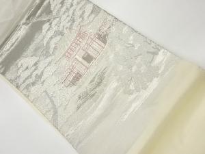 リサイクル　山並みに寺院風景模様織出し名古屋帯